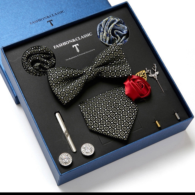 New Men's Gift Box Tie Fashion Business Striped Necktie Square Scarf Combination Set Gift Box Gift