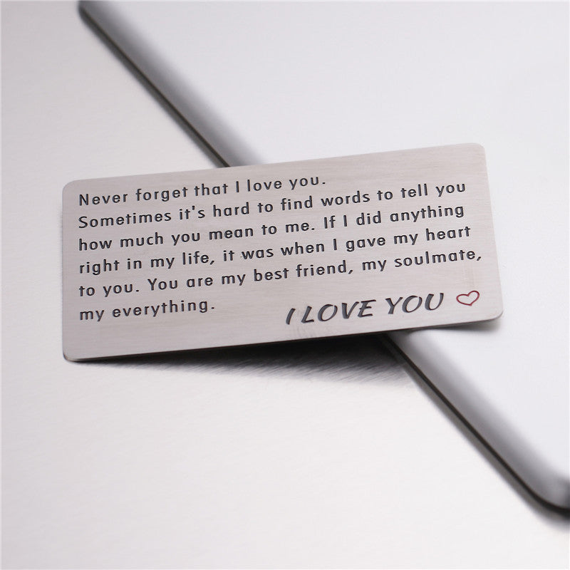 Lettering Valentine's Day Gift Titanium Steel Card