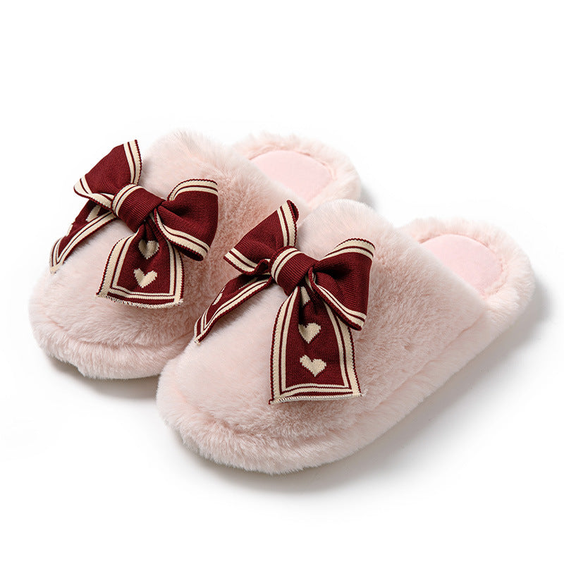 Bowknot Cotton Slippers Home Plush Slippers